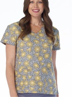 NWT Women’s Large Glowing Daisies Print Scrubfinity Basix Scrub Top